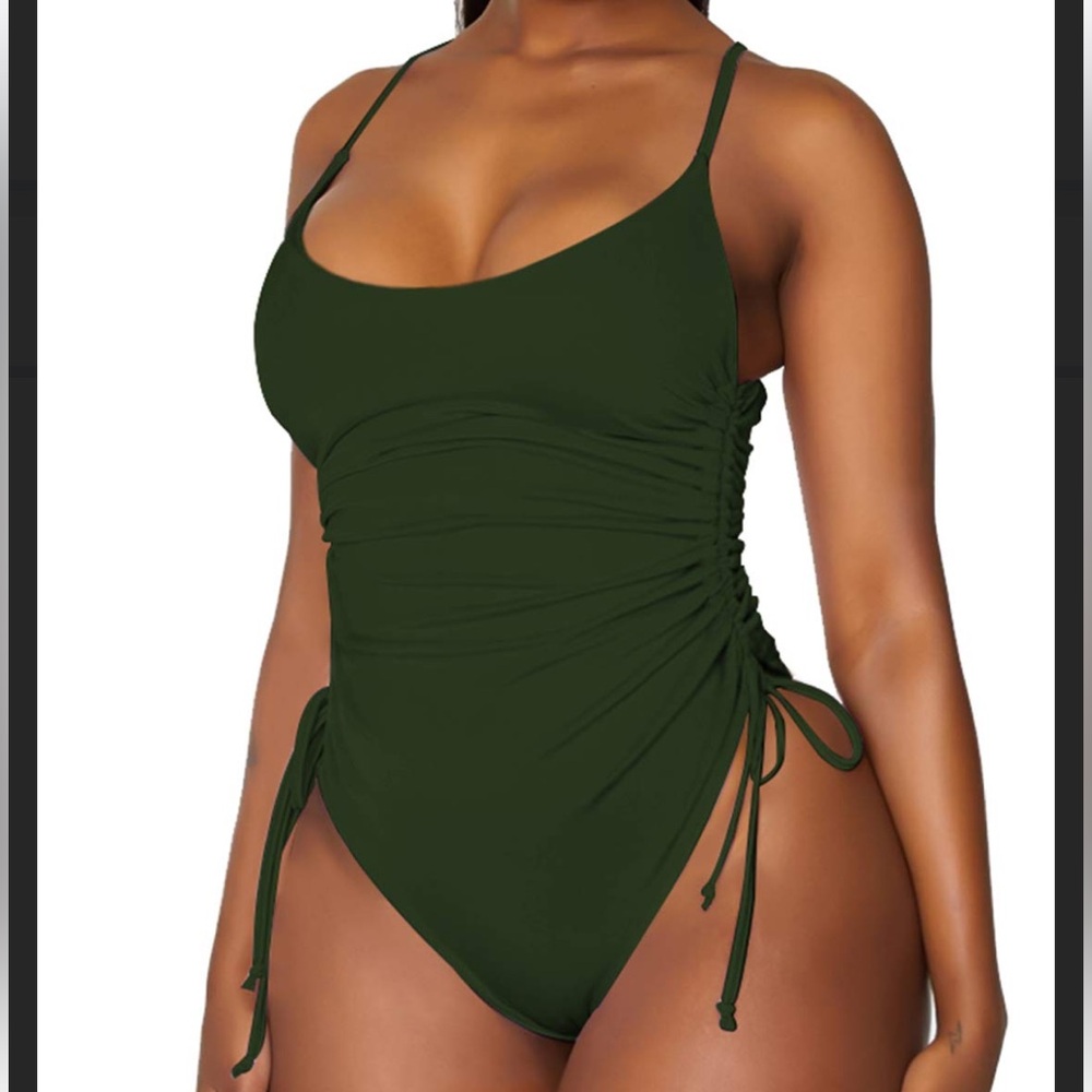Viottiset Swimsuit Ruched High Cut One Piece Tummy Control‎ Army Green